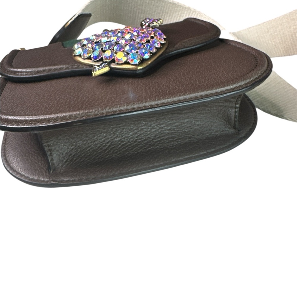 GUCCI Crystal Heart Brown Crossbody Bag with Green-Red Web Strap - Picture 4 of 8